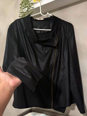 Black Faux Leather Cropped Jacket L